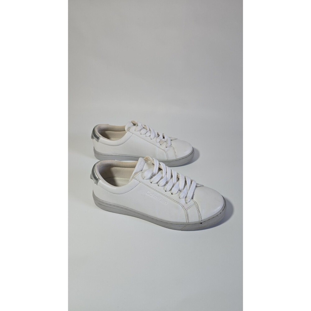 Calvin Klein Women's White Lace-Up Sneakers 10.5 Inches Long (no Size Marked)